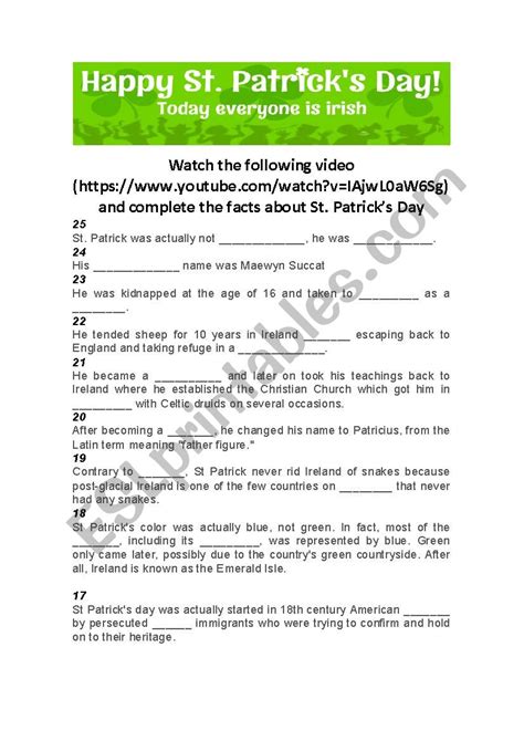 25 Facts About St Patrick´s Day Esl Worksheet By Carlos