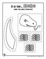 Snake Color Glue Cut Craft Kids Printable Activity Paste Worksheets Activities Coloring Crafts Woo Jr Letter sketch template