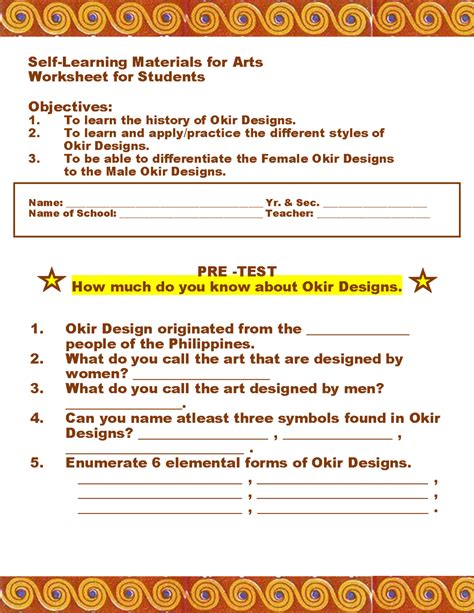 okir module subject  revision  learning materials  arts worksheet  students