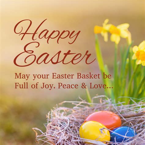 copy  happy easter greeting card wishes egg lawn flowers spring