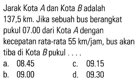 jarak kota   kota    km  sebuah bus