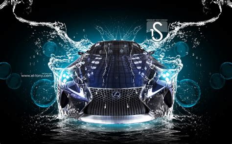 water splash car lexus front view creative design hd wallpapers