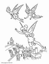 Coloring Pages Fairies Flying Town Over Printable Disney Fairy sketch template