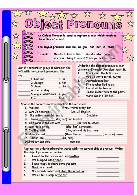 object pronouns esl worksheet  salaskas