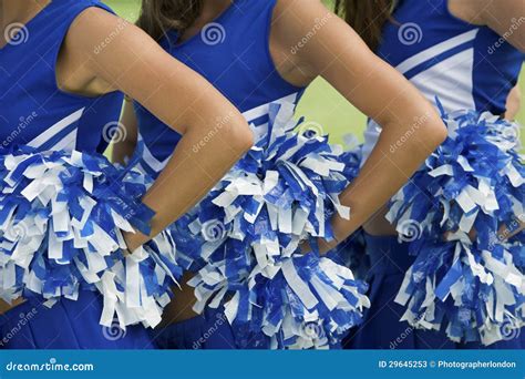 Cheerleaders Holding Pom Poms Stock Image Image Of Team Cheerleader