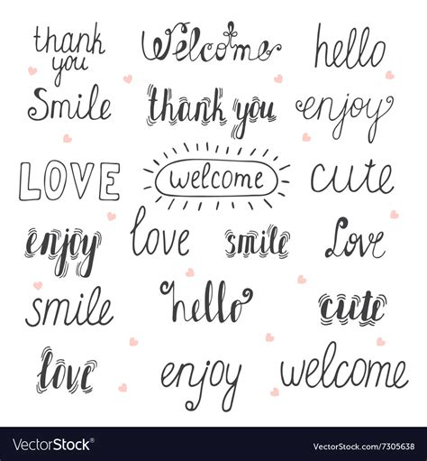 collection  hand drawn words   design vector image