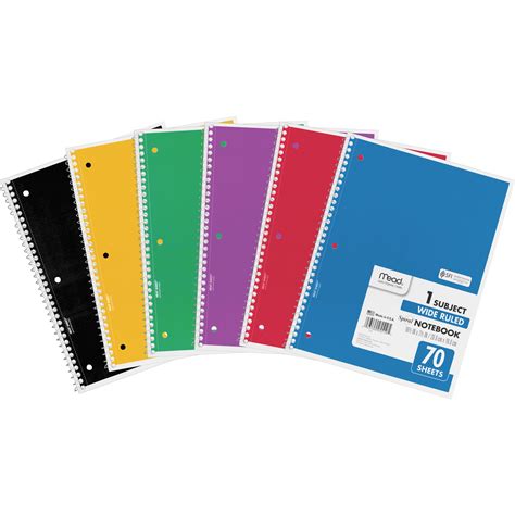 mead spiral bound wide ruled notebooks  sheets spiral wide