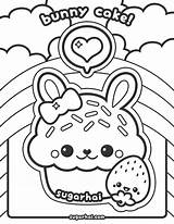 Coloring Pages Kawaii Fruits Cute Cupcake Bunny Sugarhai Template sketch template