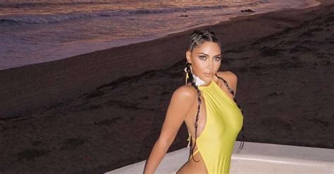 Celebpot Kim Kardashian In Golden Swimsuit Photoshoot