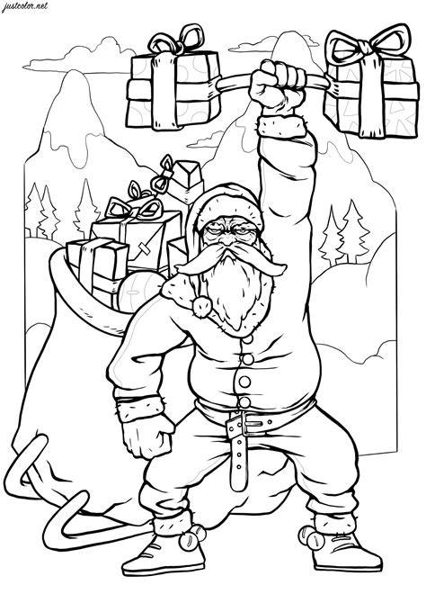 strongest santa  christmas adult coloring pages