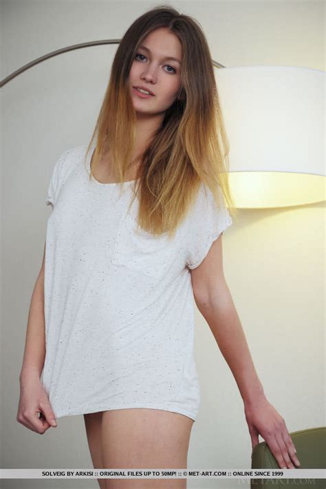 natural beauty solveig ditches mens t shirt to show off her naked body