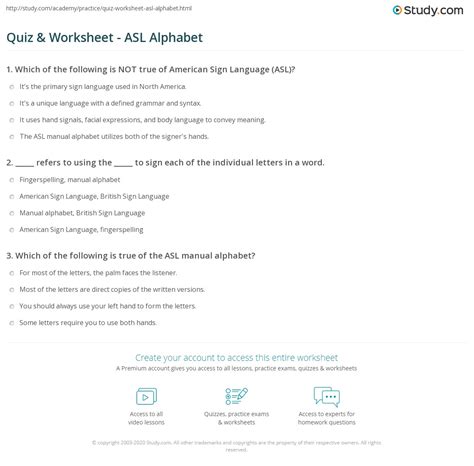 quiz worksheet asl alphabet studycom