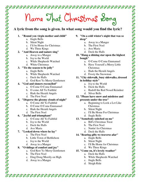 christmas song lyrics game  printable  printable