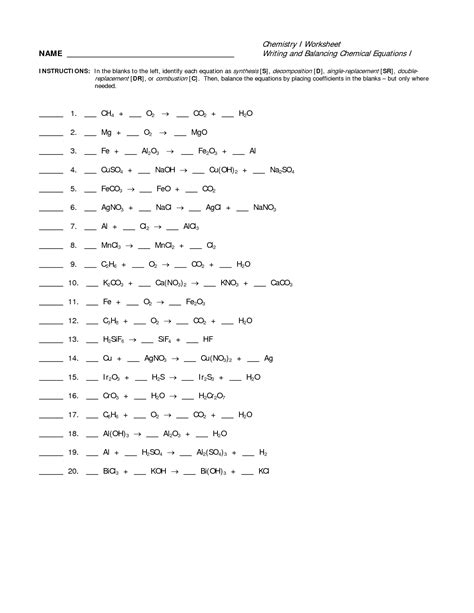worksheet balancing word equations chapter  answers printable