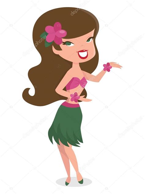 Cartoon Retro Pin Up Hawaiian Girl Hula Dancing — Stock
