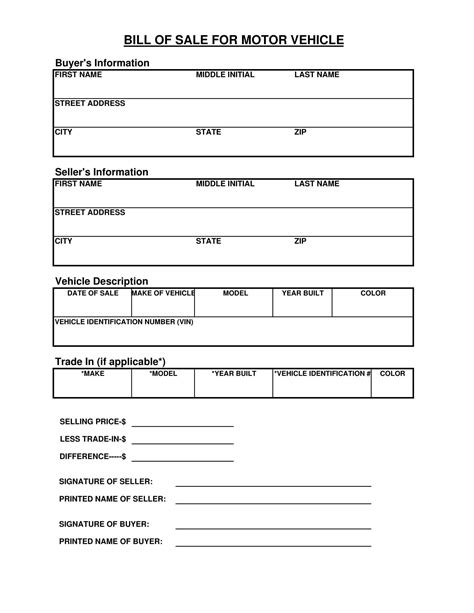 fillable tennessee vehicle bill  sale form  templates