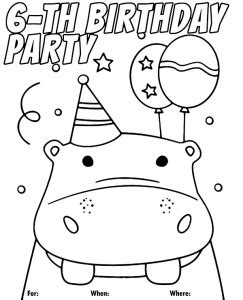 birthday invitation coloring page topcoloringpagesnet