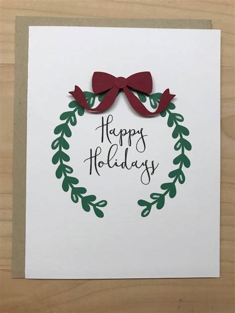 happy holidays card happy holidays wreath blank christmas etsy