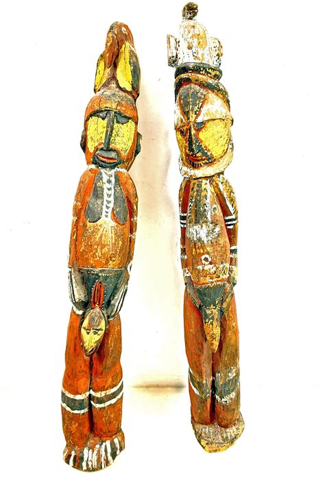 lot pair of carved wood nude african style sculptures