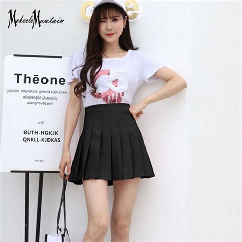 harajuku kawaii pleated mini skirt women summer korean high waist black