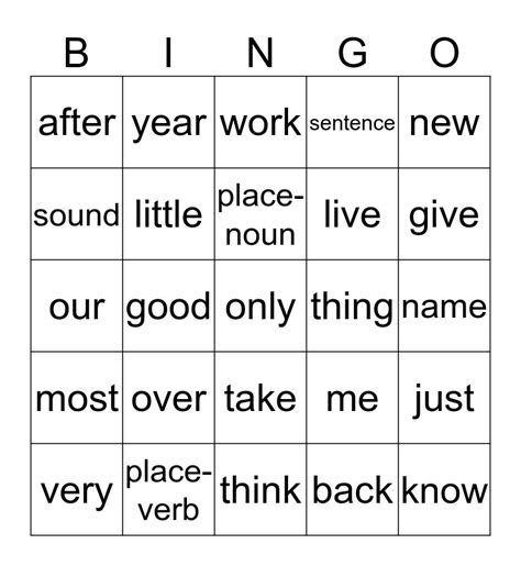 bingo common words   bingo card