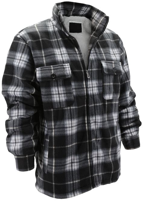 vkwear mens heavyweight flannel zip  fleece lined plaid sherpa