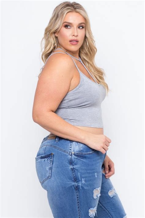 This Plus Size Stretch Knit Cami Crop Top Features A V Neckline With A