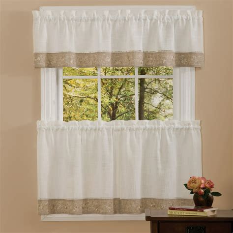 oakwood linen style kitchen window curtain  tiers valance set walmartcom walmartcom