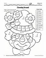 Grade Coloring Math Worksheets Addition Pages Clown Number Kids Adding Color Printable Printables Clowning Around 1st First Sheet Worksheet Practice sketch template