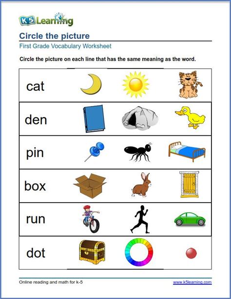 grade  vocabulary worksheet match pictures  words st grade