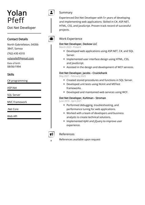 dot net developer resume   guide