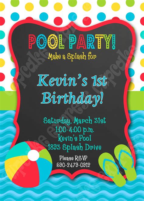 pool party birthday invitation boys birthday printable invitation diy