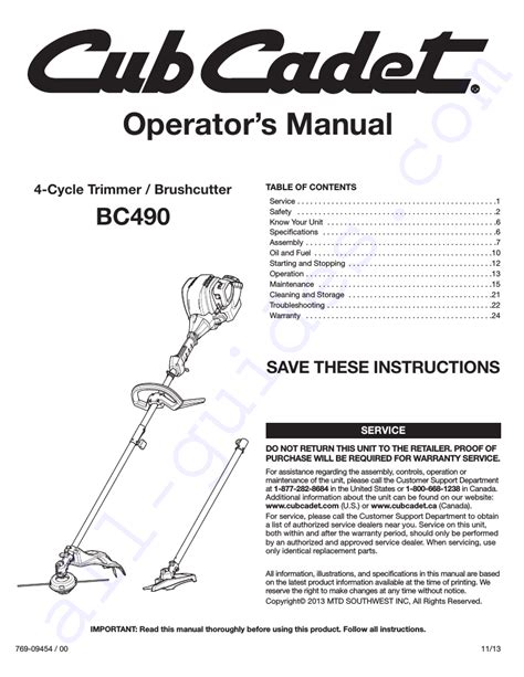 Cub Cadet Bc490 Manual