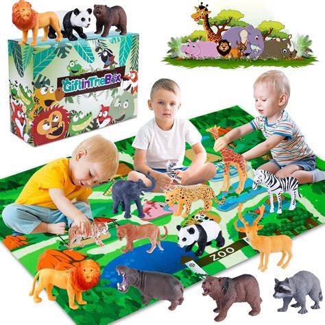amazoncom giftinthebox safari animal figurines toys  activity play mat realistic plastic