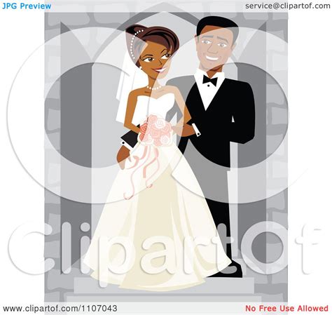 Clipart Happy Black Wedding Couple Posing For Portraits