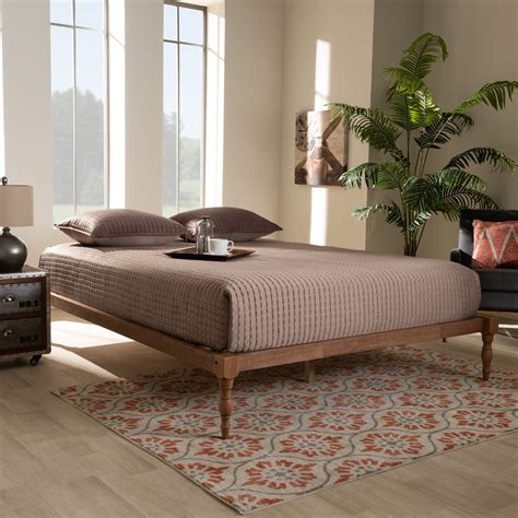 baxton studio iseline modern  contemporary walnut brown finished wood queen size platform bed