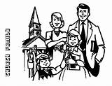 Church Family Coloring Going Pages People Christmas Sky Kids Happy Size Template Coloringsky sketch template