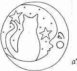 Moon Kitty Patterns Cat Drawing Glass Stained Cats Coloring Punch Needle sketch template