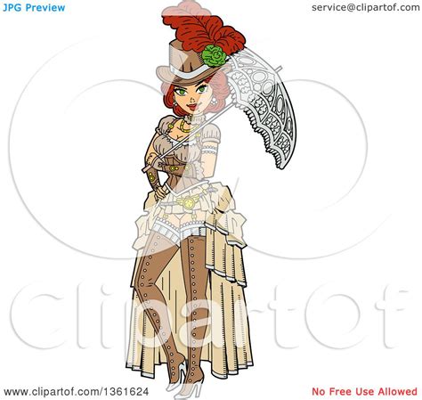 Clipart Of A Sexy Red Haired Steampunk Society Woman