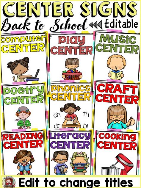 editable classroom center signs  mark  centers