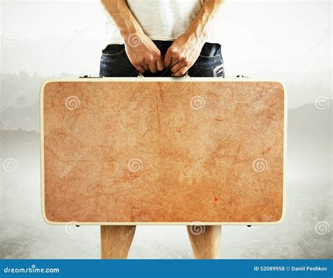 man holding suitcase stock photo image  baggage retro