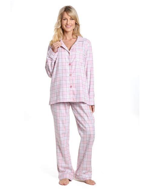womens  cotton lightweight flannel pajama sleepwear set plaid wh