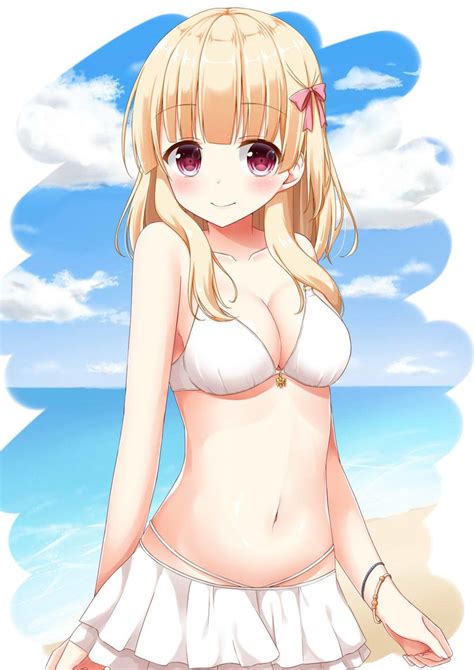 cute blond girl in white bikini girls und panzer anime