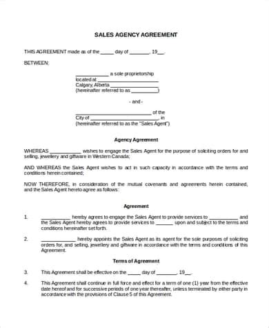 sales agreement templates excel  formats