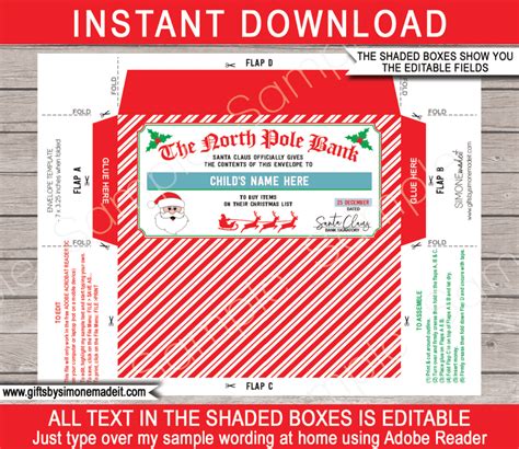 printable christmas money envelope template  santa kids cash gift