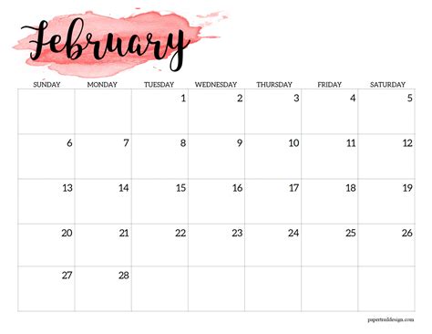 february  calendar printable landscape