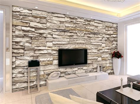 stone brick wall pattern european minimalist modern living room tv backdrop wallpaper mural