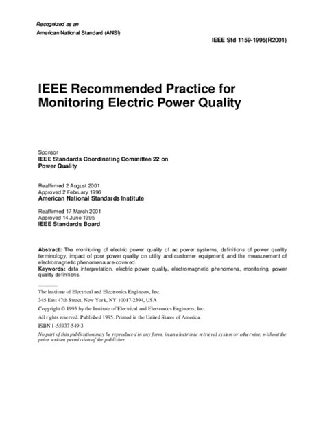ieee recommended practice  monitoring electric power quality