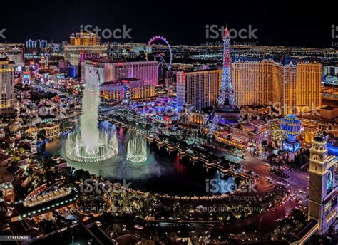 Aerial View Of Las Vegas Strip At Night In Nevada Stock