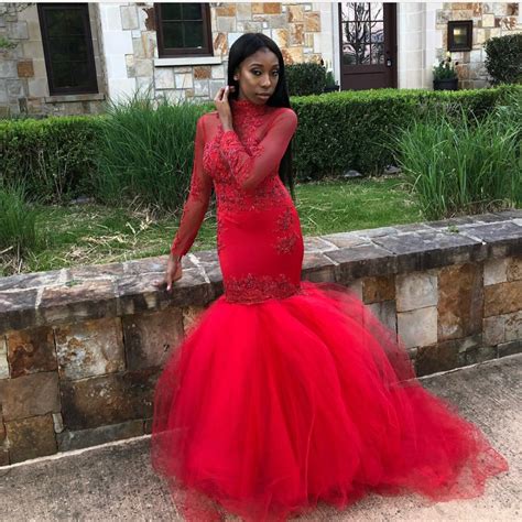 2019 black girls african red mermaid evening dress prom dresses long